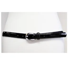 2.5cm Black Skinny Pencil Belt with Silver Buckle