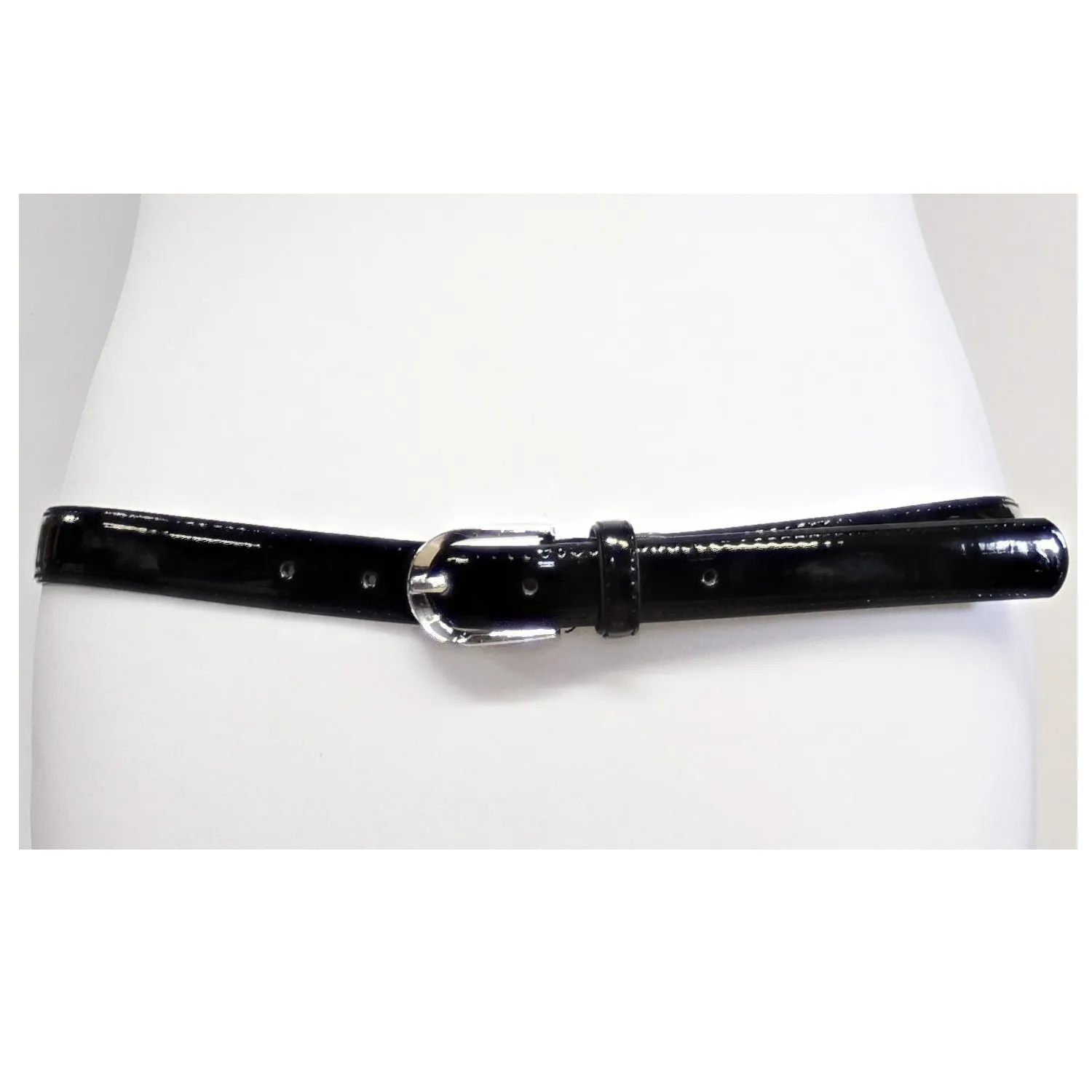 2.5cm Black Skinny Pencil Belt with Silver Buckle