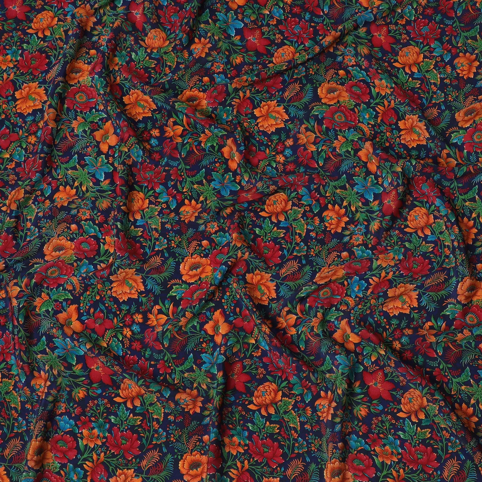 Autumn Harvest Floral Crepe Silk Fabric, 110cm Width - Exuberant Prints for Dynamic Wardrobes-D18917