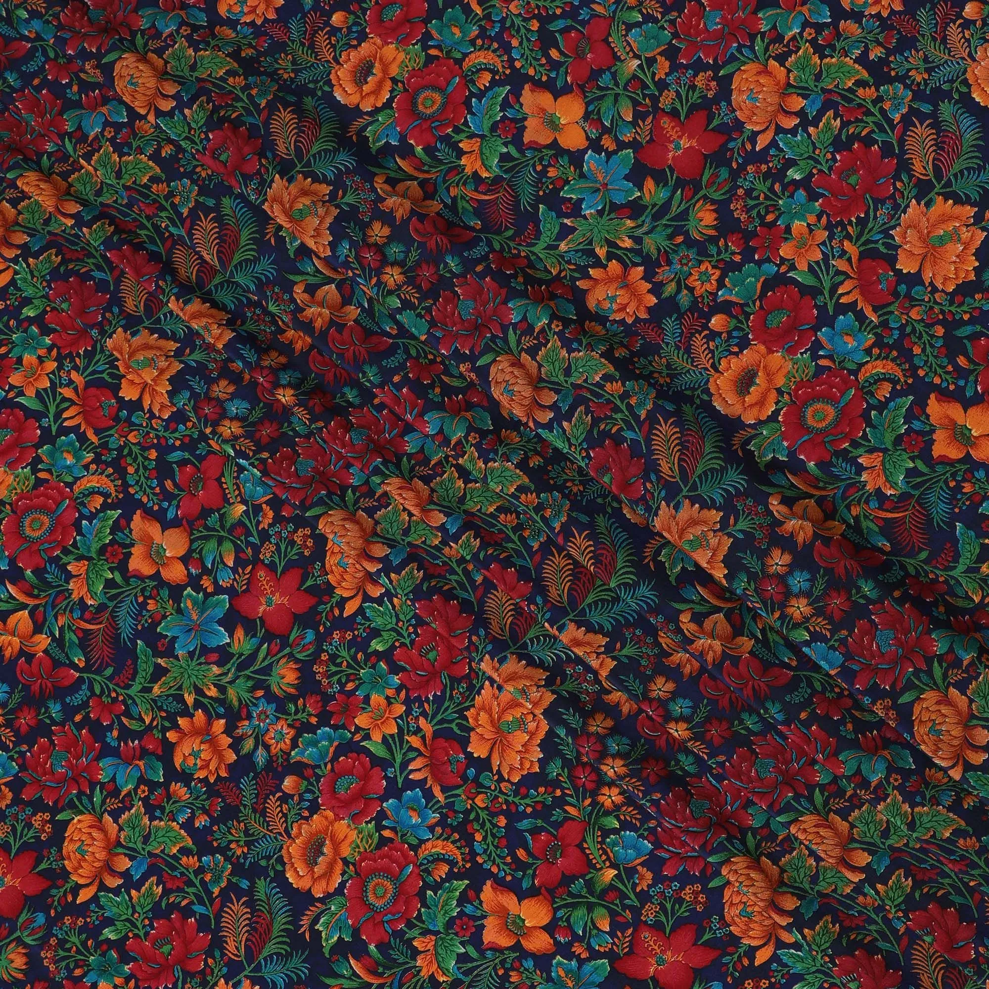 Autumn Harvest Floral Crepe Silk Fabric, 110cm Width - Exuberant Prints for Dynamic Wardrobes-D18917