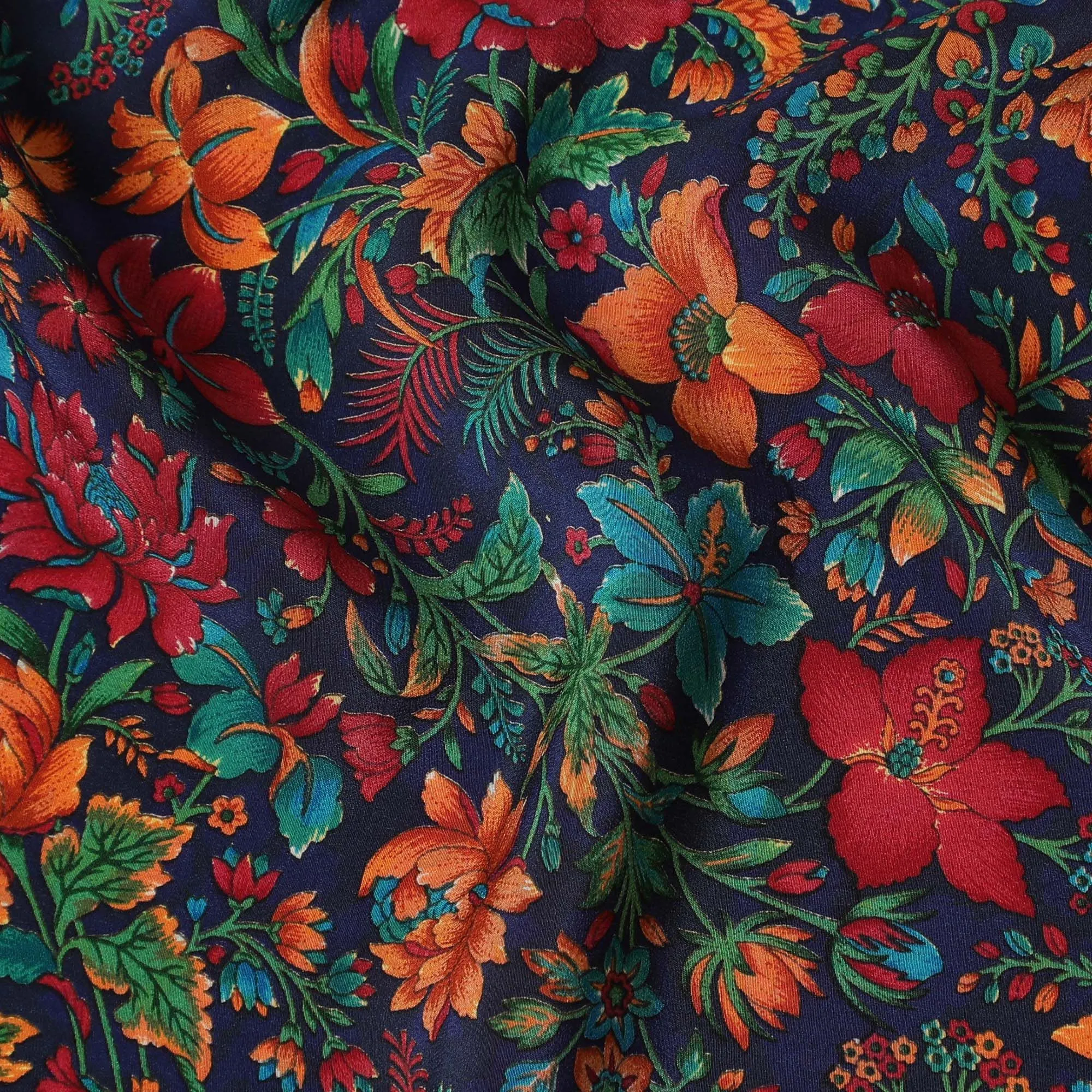 Autumn Harvest Floral Crepe Silk Fabric, 110cm Width - Exuberant Prints for Dynamic Wardrobes-D18917