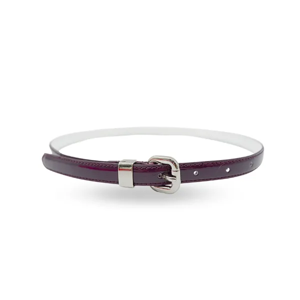 CARRIE -  Womens Purple Patent Skinny Leather Belt with Silver Buckle