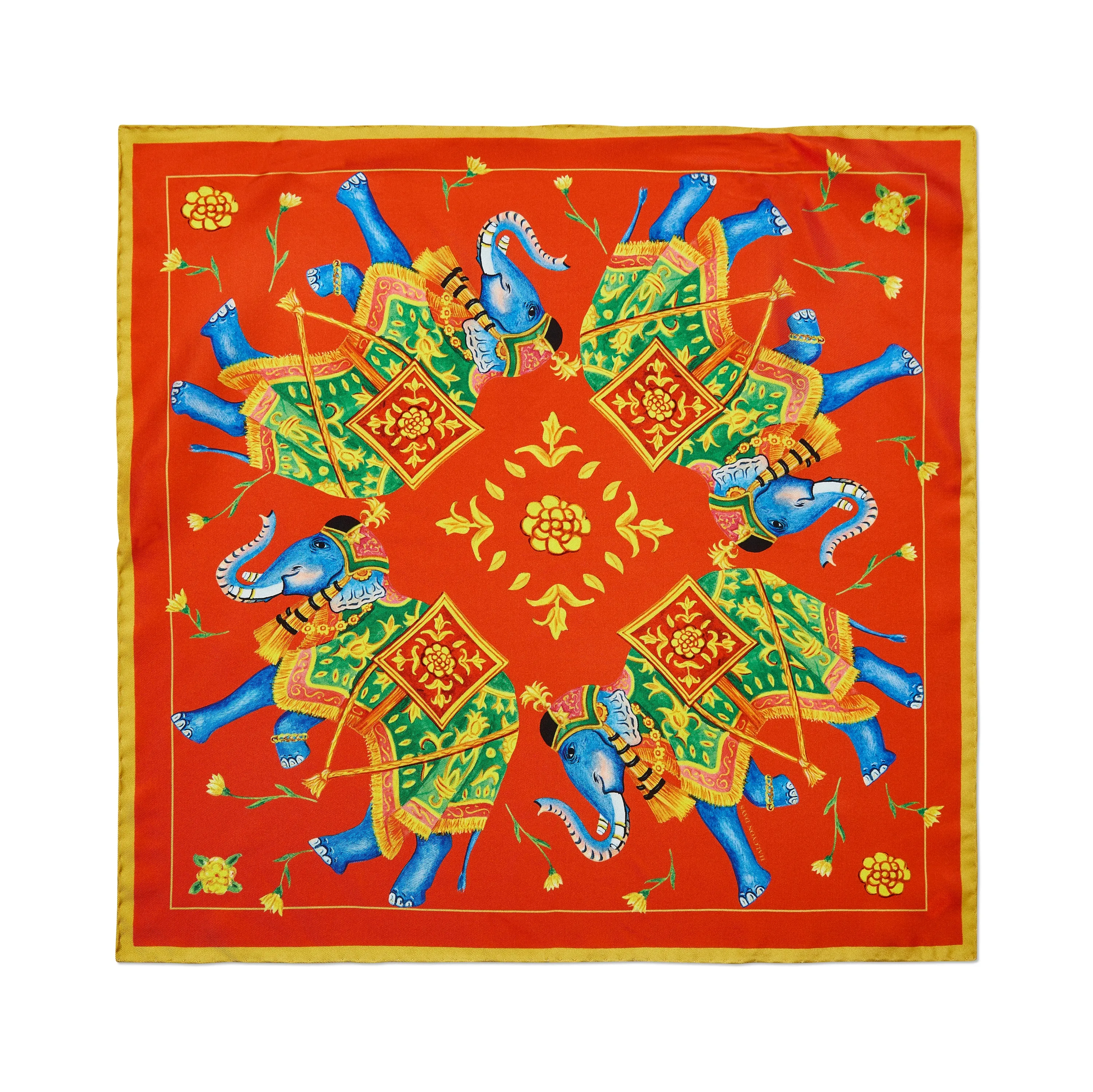 Ceremonial Indian Elephant Silk Mini Scarf