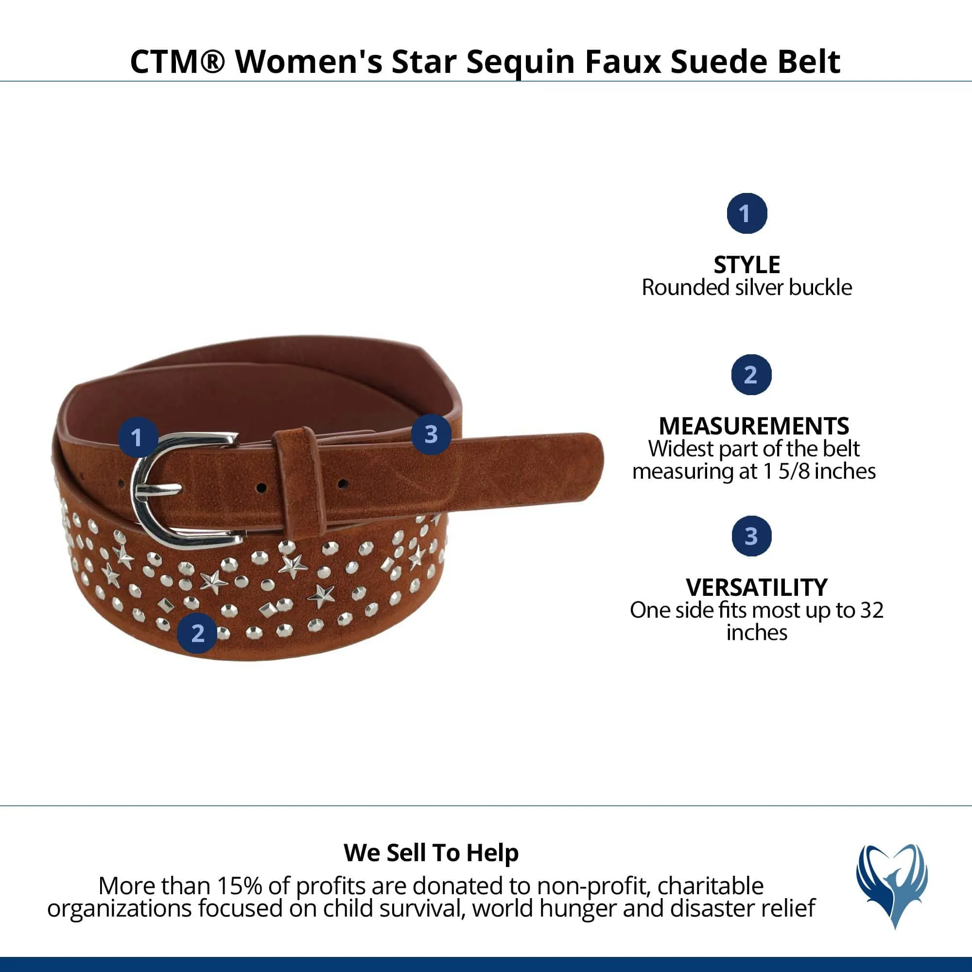 CTM® Women's Star Sequin Faux Suede Belt