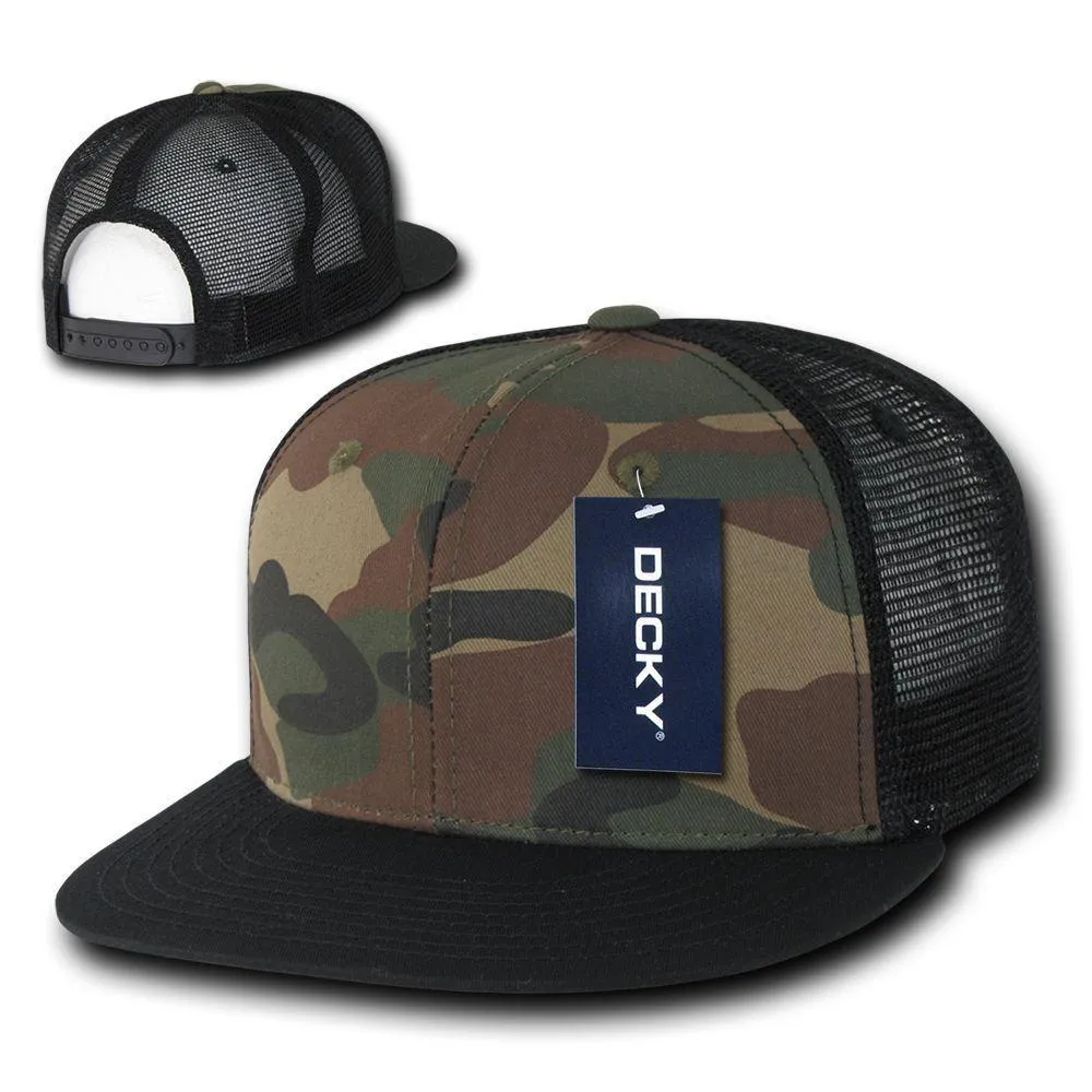 Decky Army Camouflage Camo Flat Bill Trucker Hats Caps 6 Panel Snapbacks