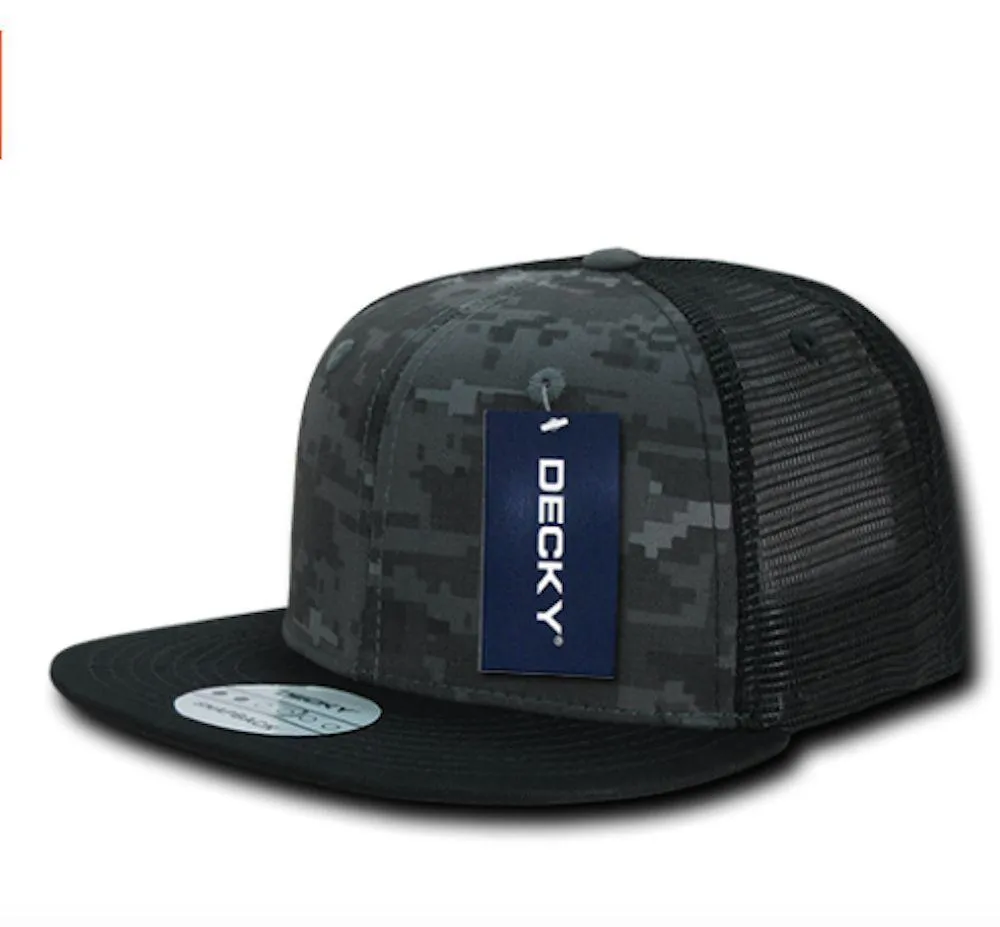 Decky Army Camouflage Camo Flat Bill Trucker Hats Caps 6 Panel Snapbacks