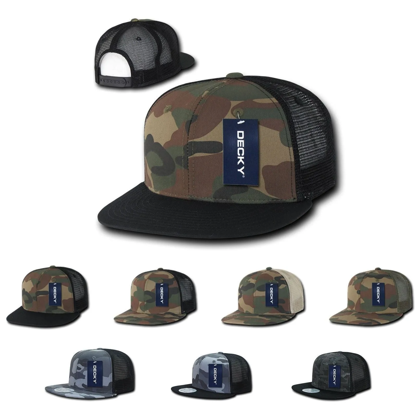 Decky Army Camouflage Camo Flat Bill Trucker Hats Caps 6 Panel Snapbacks