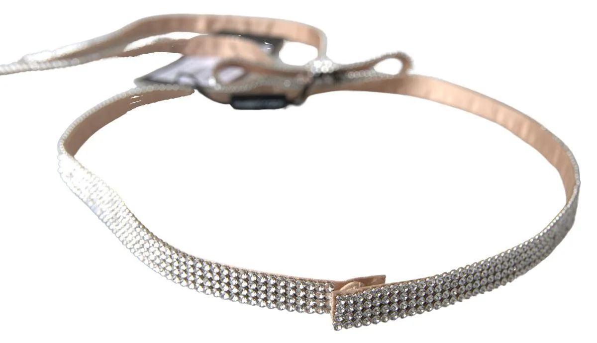 Dolce & Gabbana Beige Silk Clear Crystal Bow Waist Belt