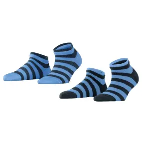 Esprit Mesh Stripe 2 Pack Sneaker Socks - Blue