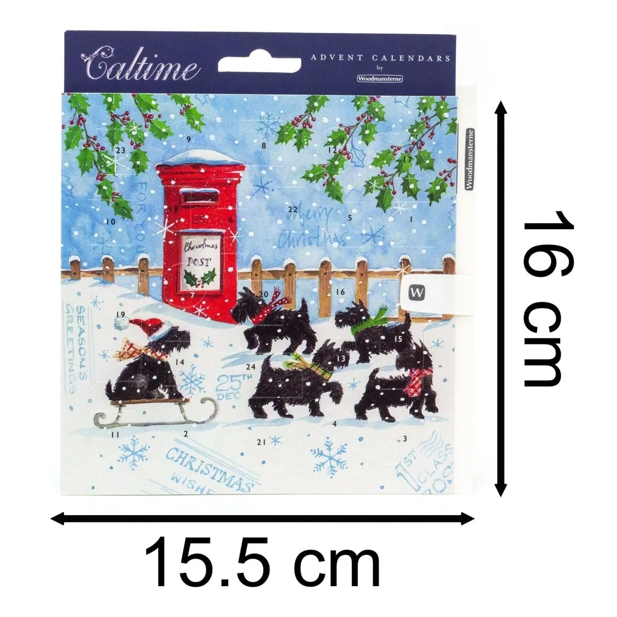 Festive Scottie Dogs - Christmas Advent Calendar Greetings Card & Envelope