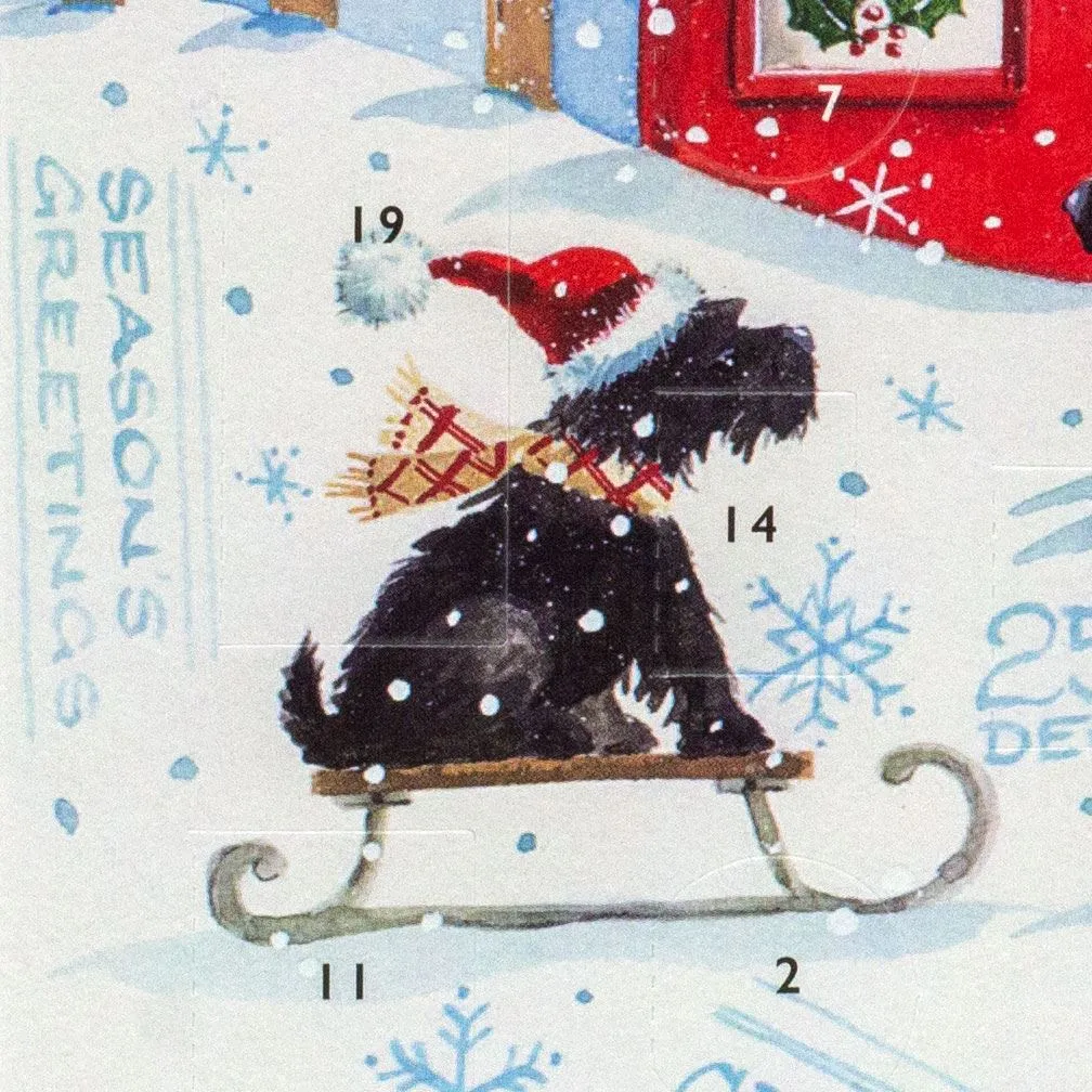 Festive Scottie Dogs - Christmas Advent Calendar Greetings Card & Envelope