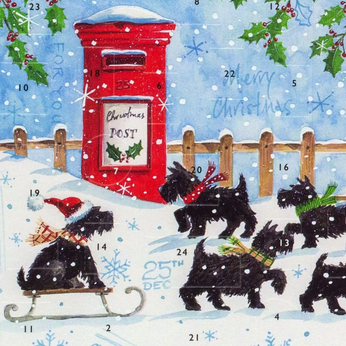 Festive Scottie Dogs - Christmas Advent Calendar Greetings Card & Envelope