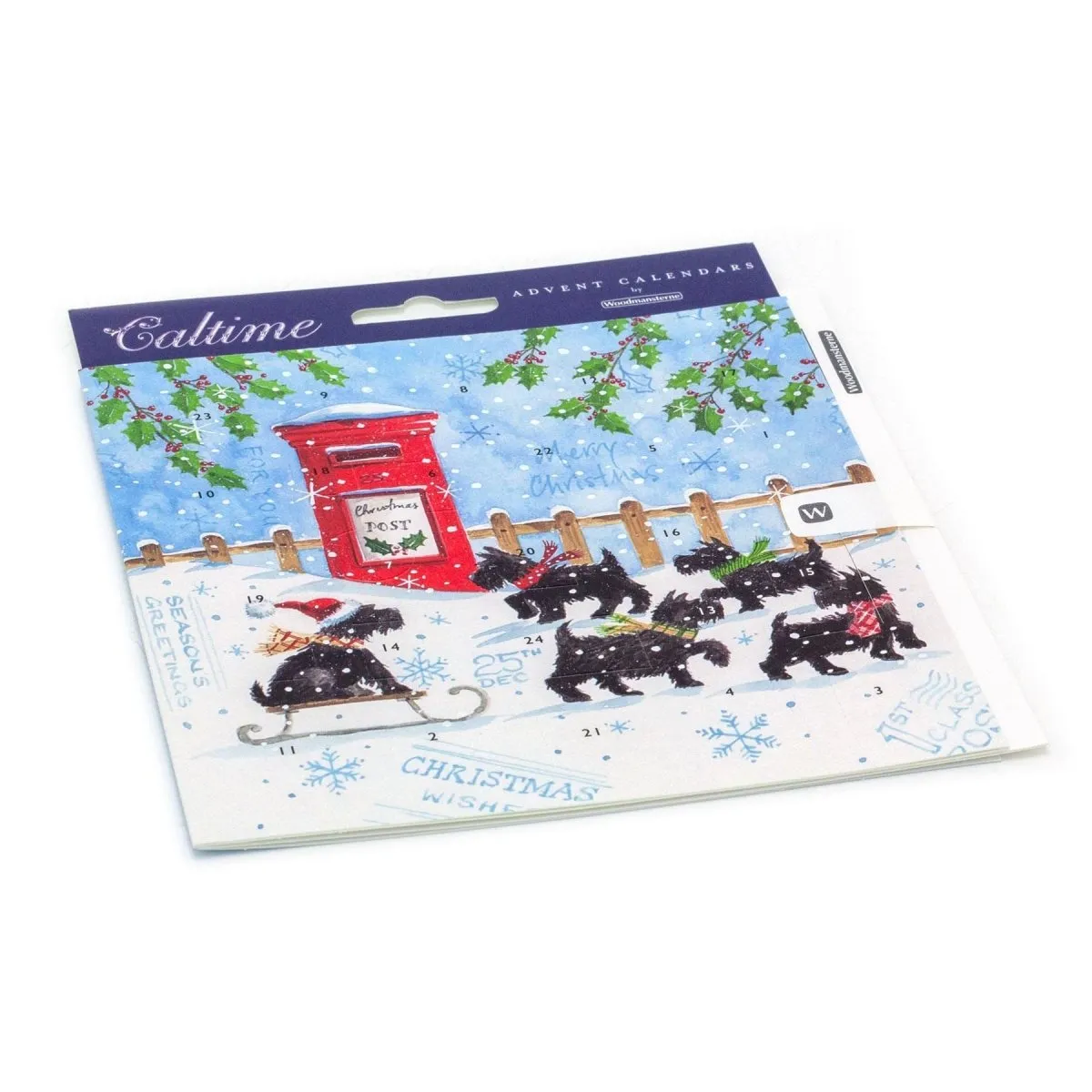 Festive Scottie Dogs - Christmas Advent Calendar Greetings Card & Envelope