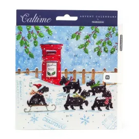 Festive Scottie Dogs - Christmas Advent Calendar Greetings Card & Envelope