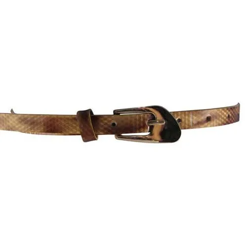 Glossy Snakeskin Gold Skinny Belt with Oblique Brass Buckle