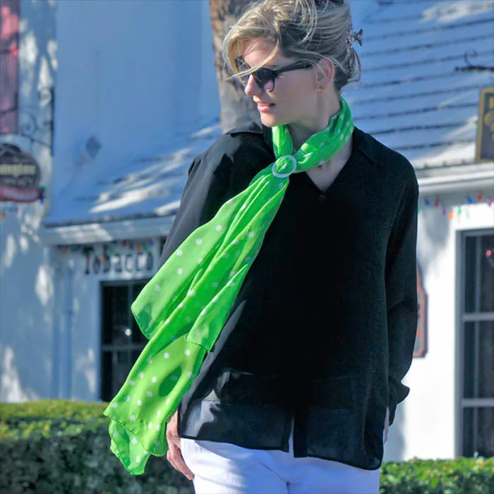 GREEN POLKA DOT SCARF - 67x26"