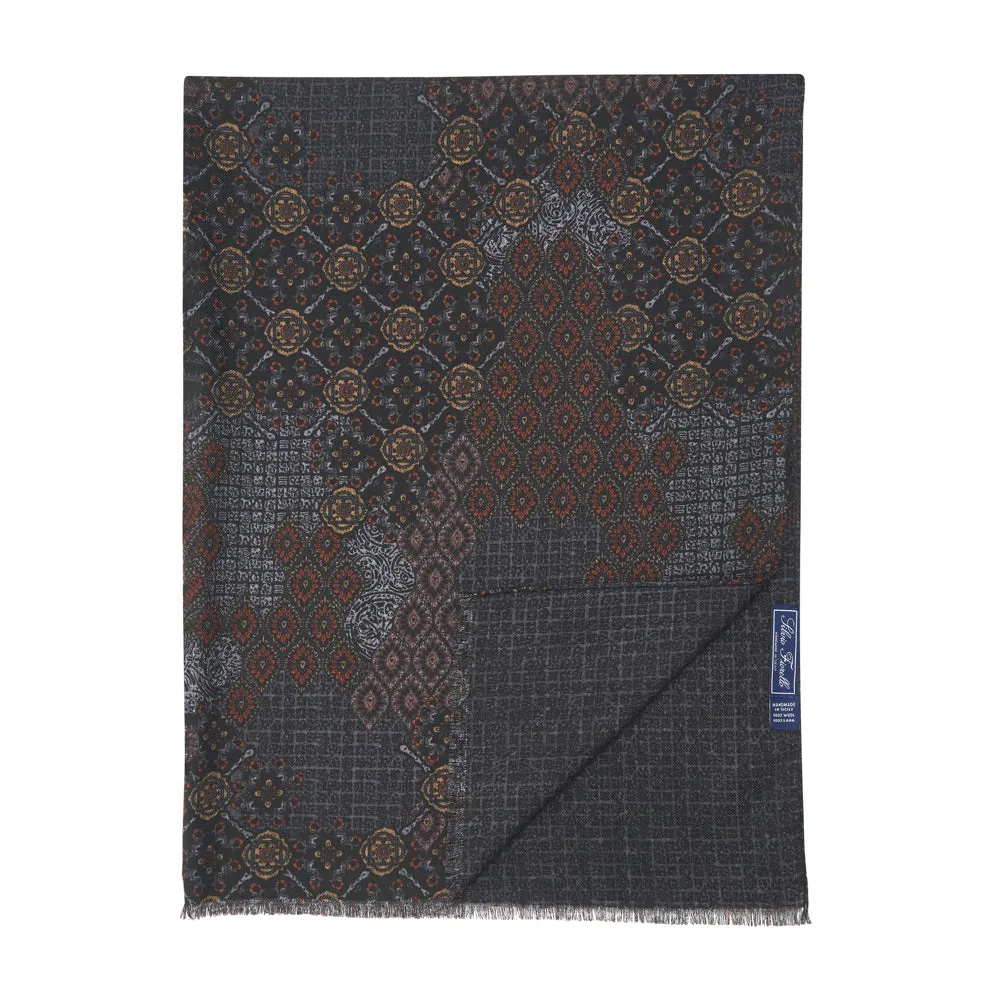 Grey and Brown Nebrodi Double Face Wool Scarf