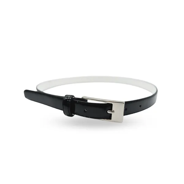 LACEY - Womens Black Leather Slim Patent Belt with Rectangle Buckle