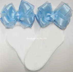 Light Blue Organza Satin Bow Socks