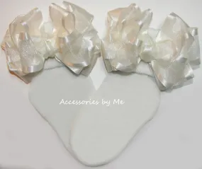 Light Ivory Organza Satin Bow Socks