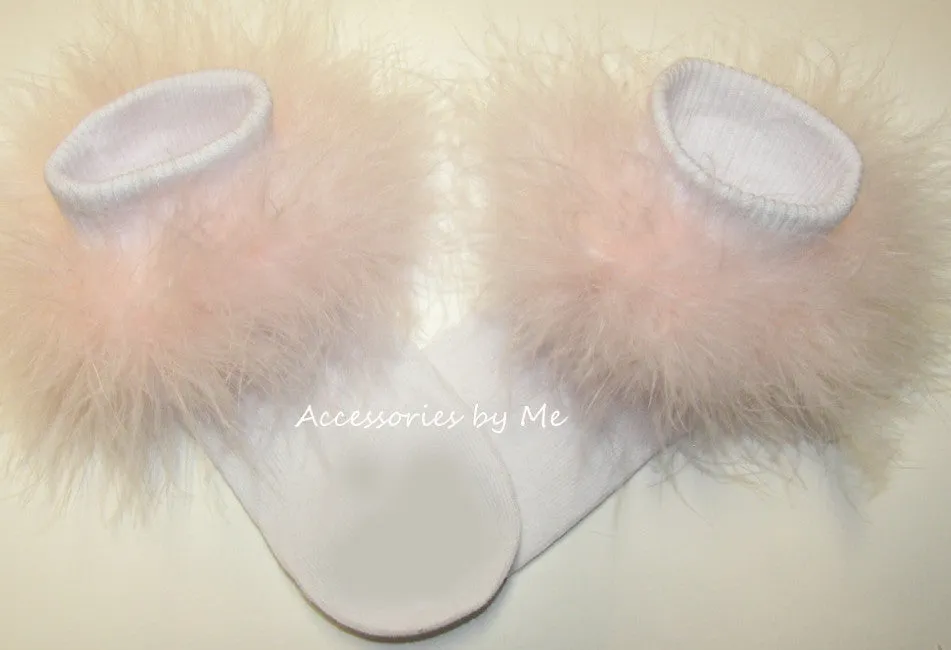 Light Pink Marabou Trim Socks