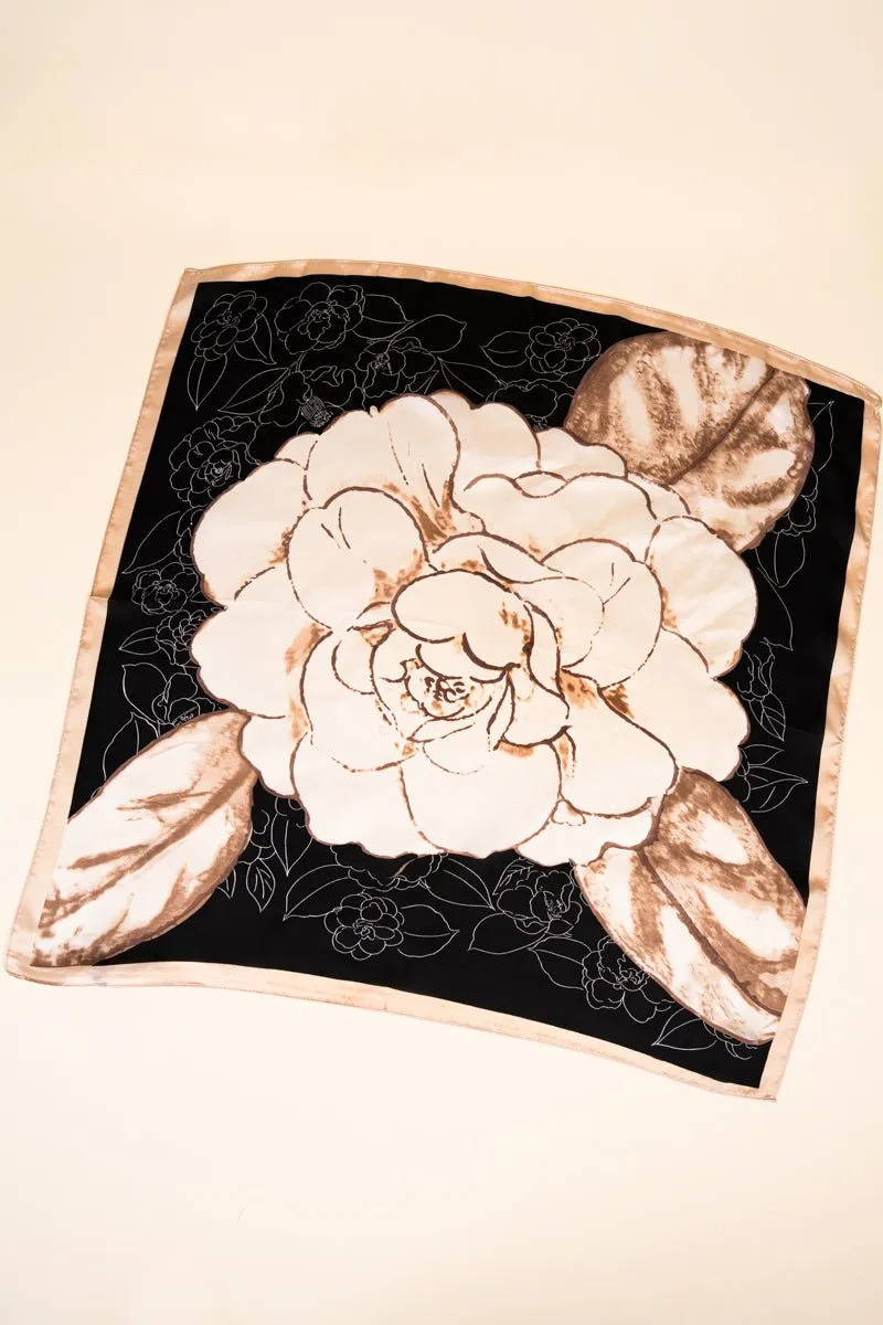 Magnolia's In Bloom Black Polyester Scarf