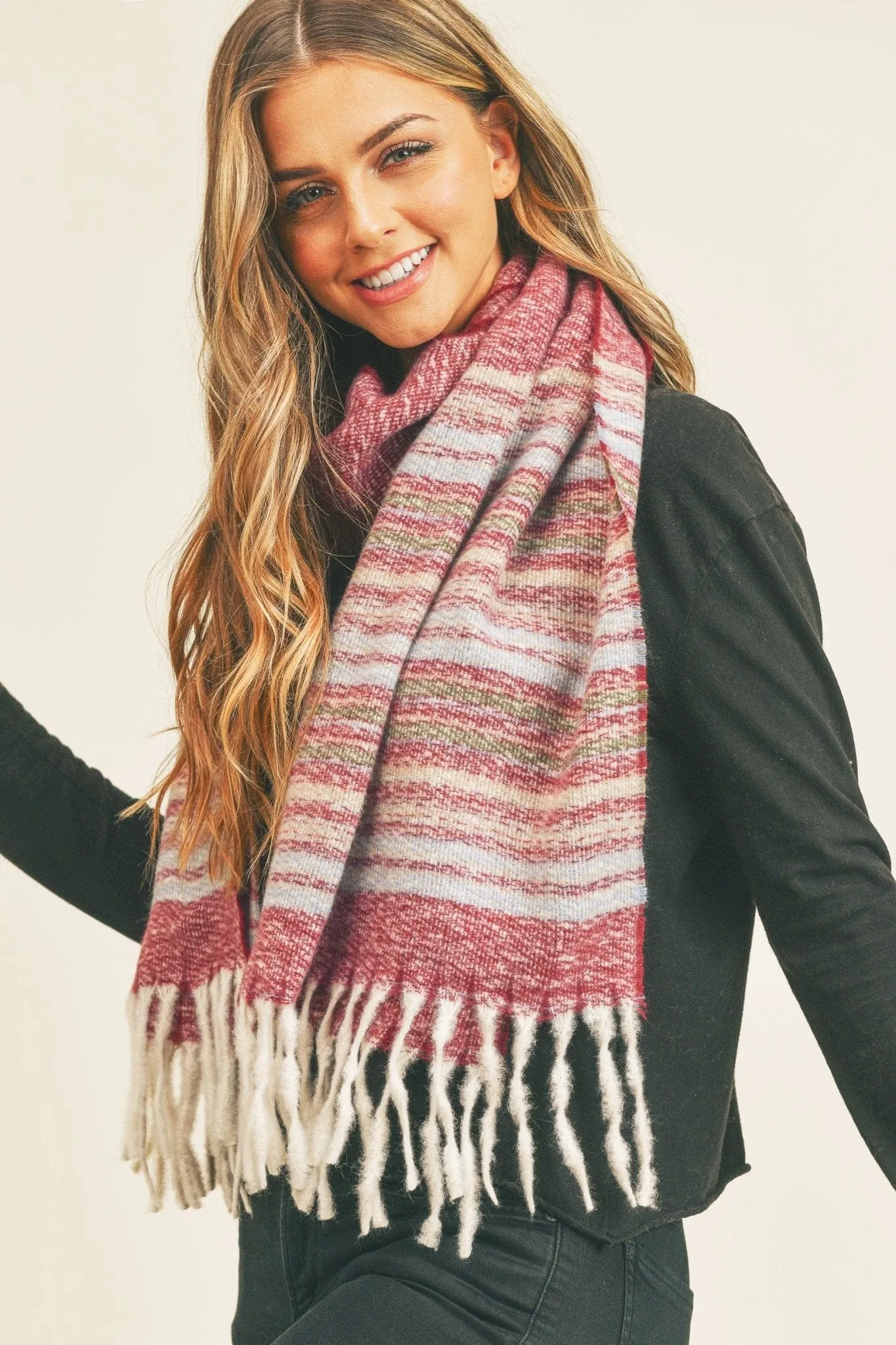 MS0265 Annie Striped Fringe Scarf