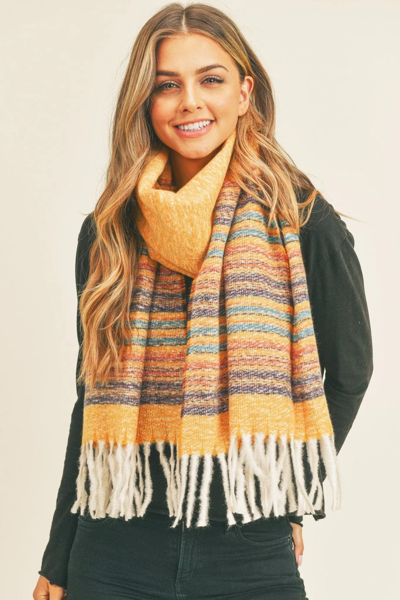 MS0265 Annie Striped Fringe Scarf