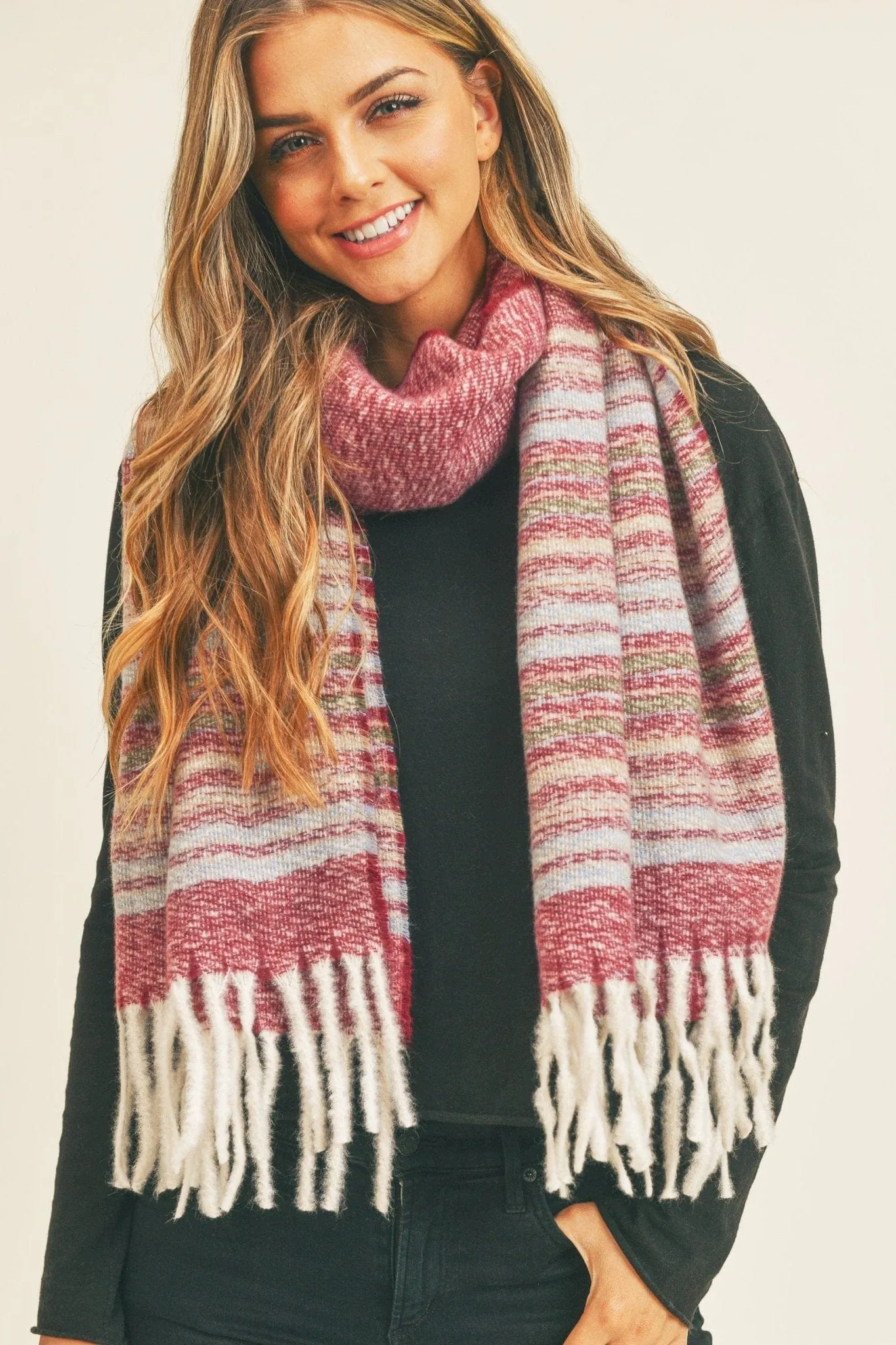 MS0265 Annie Striped Fringe Scarf