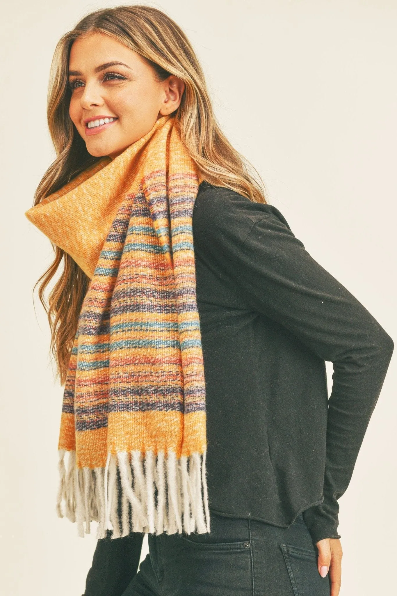 MS0265 Annie Striped Fringe Scarf