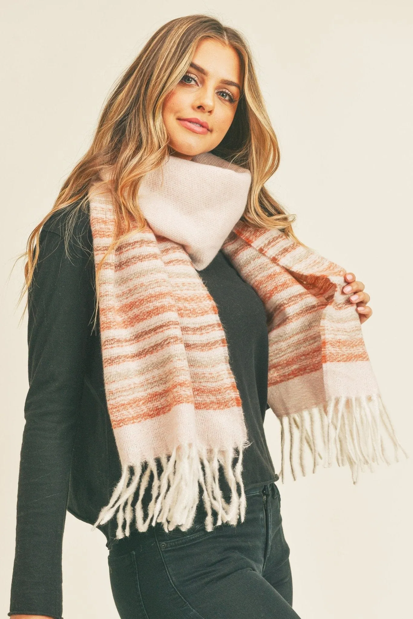 MS0265 Annie Striped Fringe Scarf