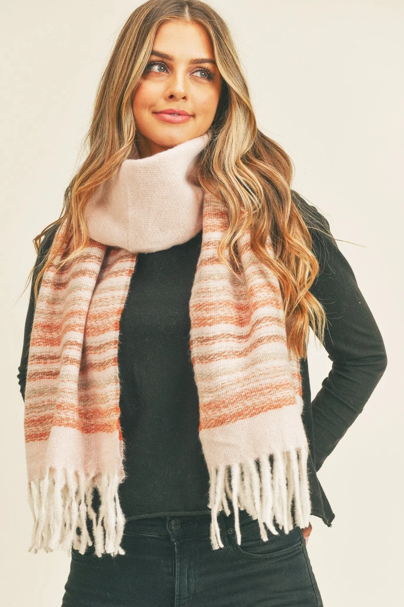 MS0265 Annie Striped Fringe Scarf