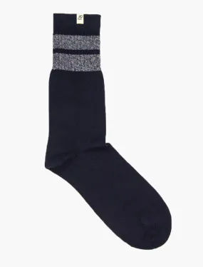 Navy & Light Blue Double Striped Thick Melange Organic Cotton Socks