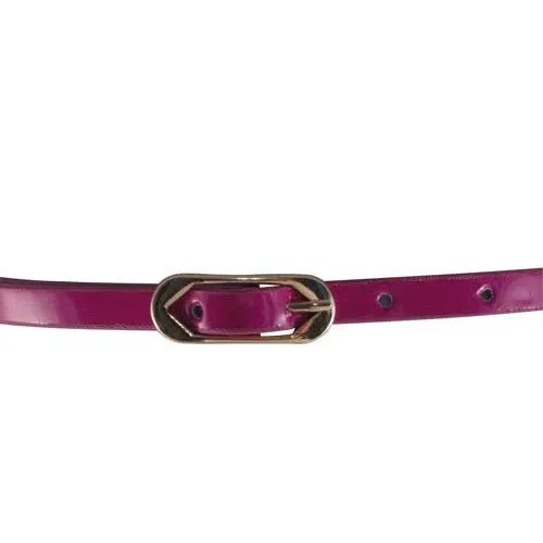 Neon Fuchsia Skinny Belt with Brass Oblong Buckle- Imitation Leather