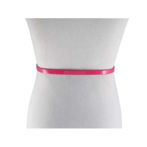 Neon Pink Skinny Belt with Brass Oblong Buckle- Imitation Leather