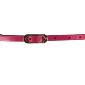 Neon Pink Skinny Belt with Brass Oblong Buckle- Imitation Leather