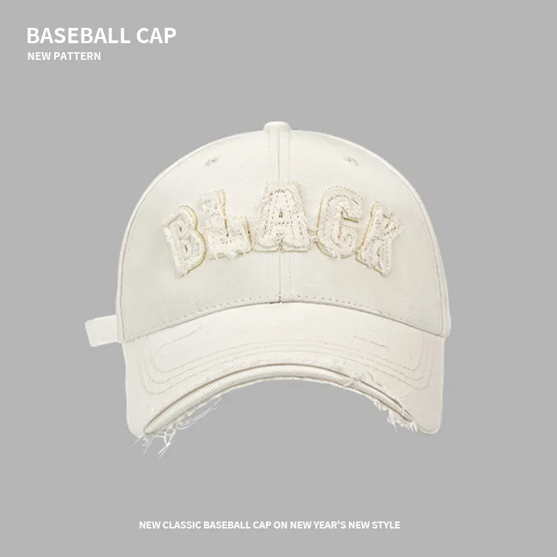 New style trendy frayed edge baseball cap with old letters American retro street style versatile wide brim hat for men and women