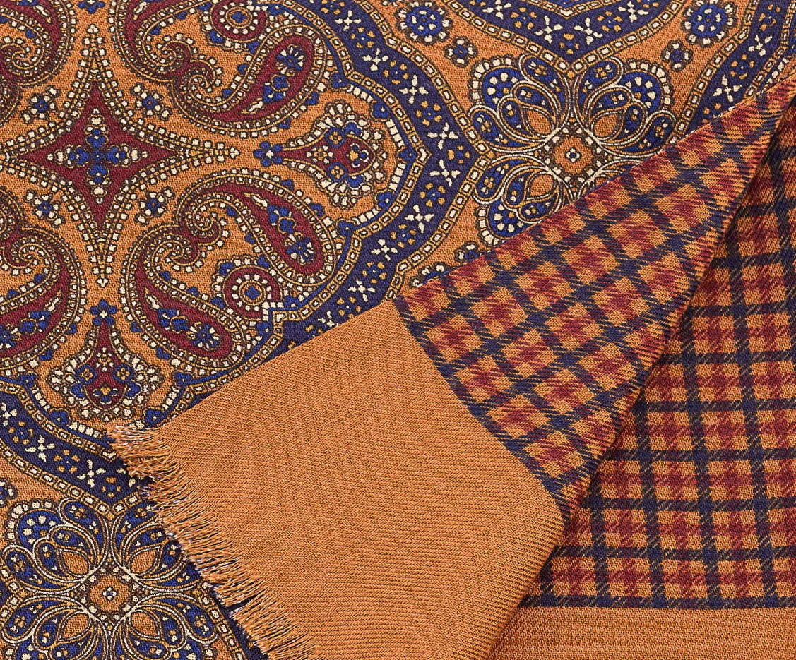 Orange & Blue Reversible Silk Wool Scarf