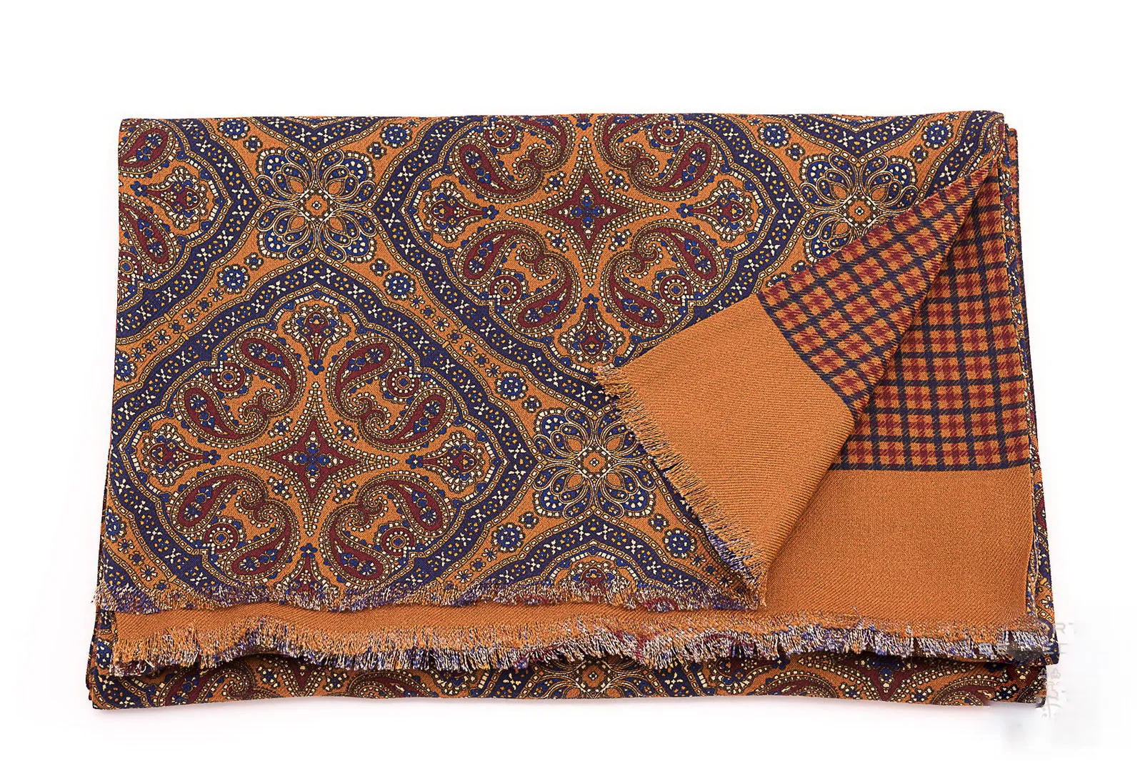 Orange & Blue Reversible Silk Wool Scarf