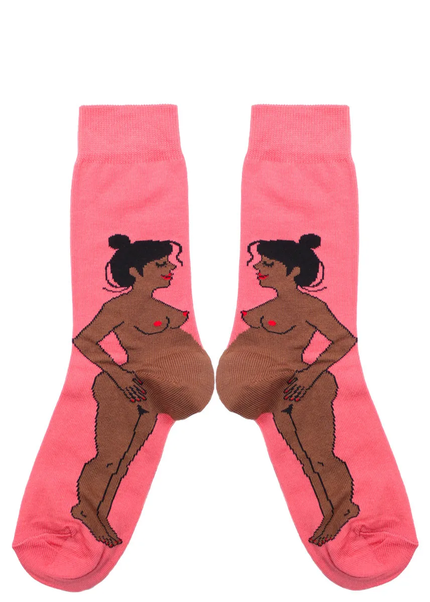 Pregnant Black Woman Socks