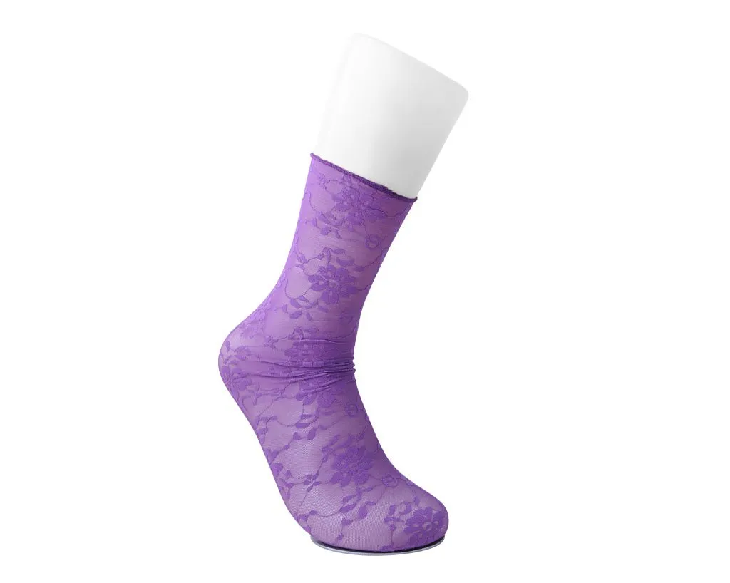 Purple Floral Mesh Sock