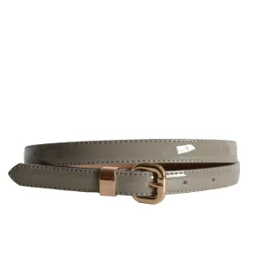 QUEENS PARK - Womens Skinny Grey Patent Leather Belt with Gold Buckle