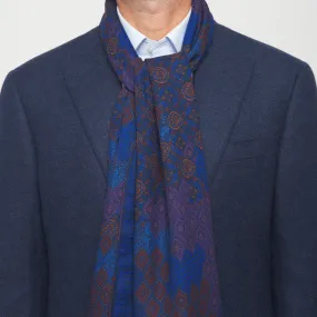 Royal Blue and Multicolour Nebrodi Double Face Wool Scarf