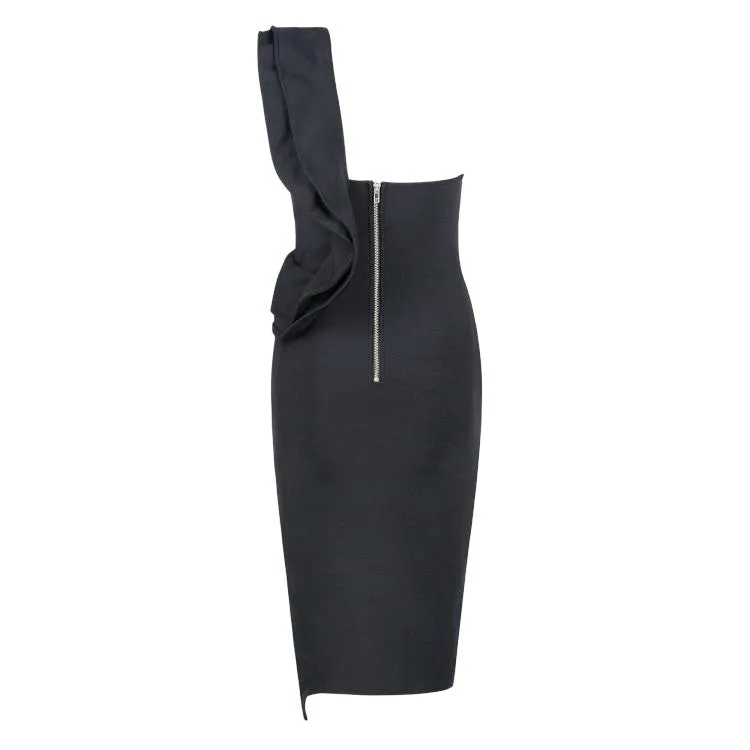 sd-hk Women One Shoulder Black Cocktail Dress High Split