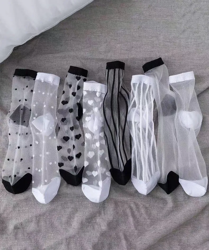 Summer Thin Jacquard Transparent Mesh Mid Length Socks KJ045