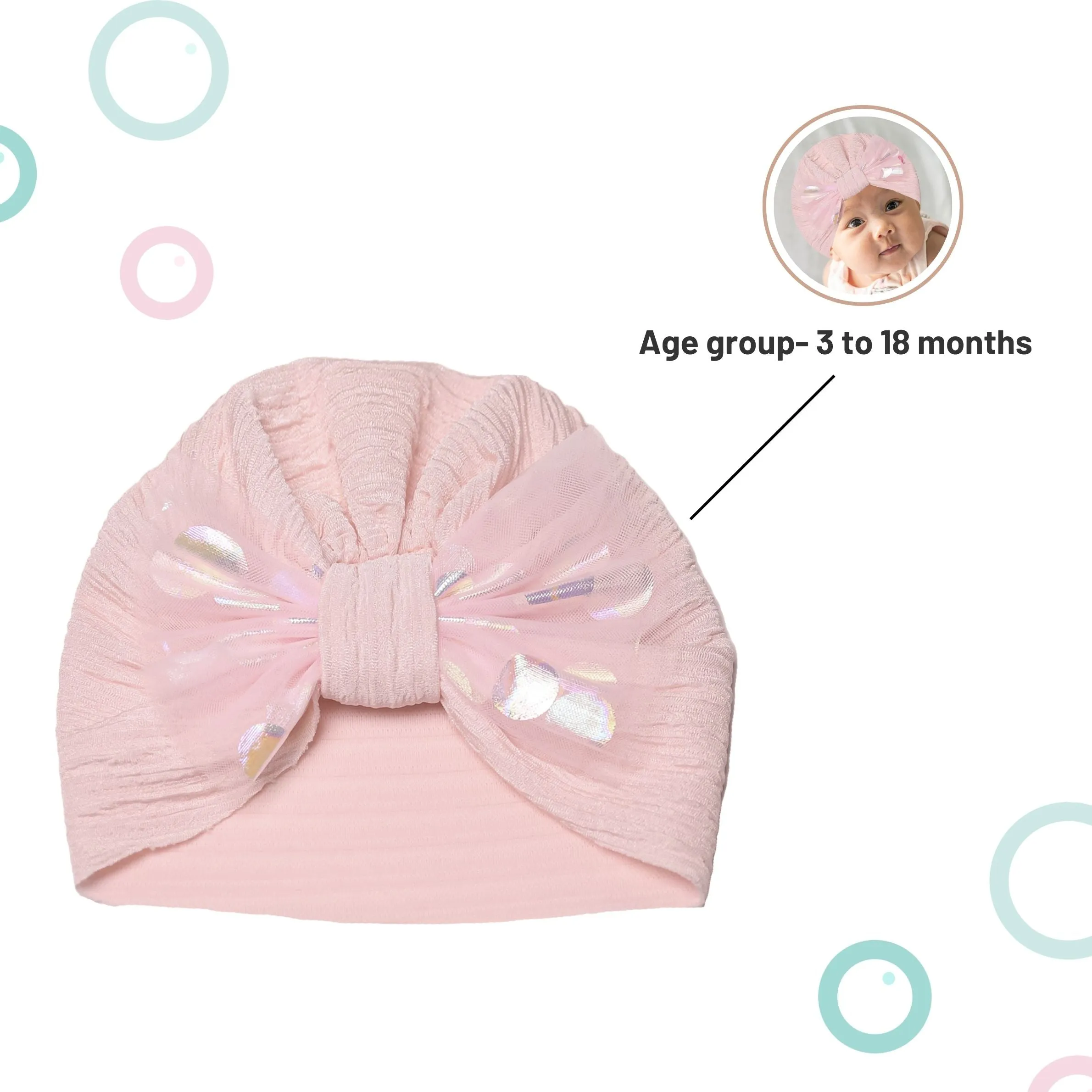 THE LITTLE LOOKERS Unisex Soft Turban Bow Knot Cap, Baby Head-Wear, Beanie Cap for Newborn Baby/Infants | Suitable for 3 to 18 Months Baby