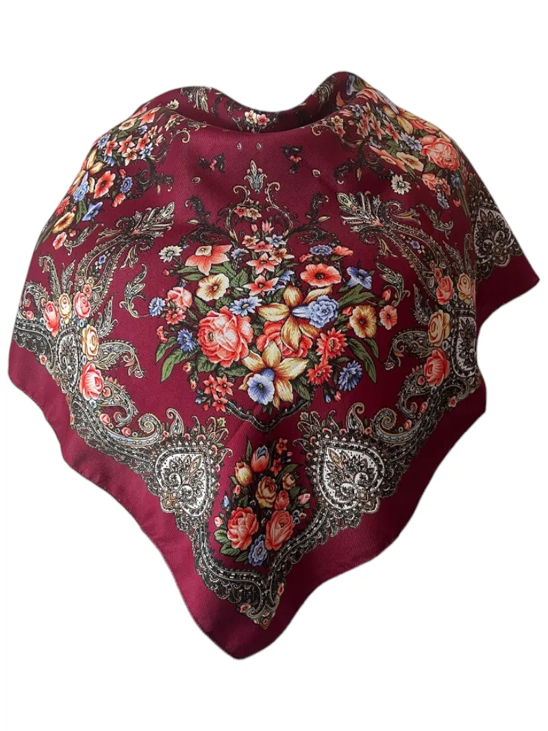 Traditional Polish Folk Head Scarf - Royal Collection, Burgundy