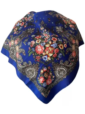 Traditional Polish Folk Head Scarf - Royal Collection, Sapphire