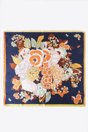 Vintage Vibes Navy Floral Square Satin Scarf