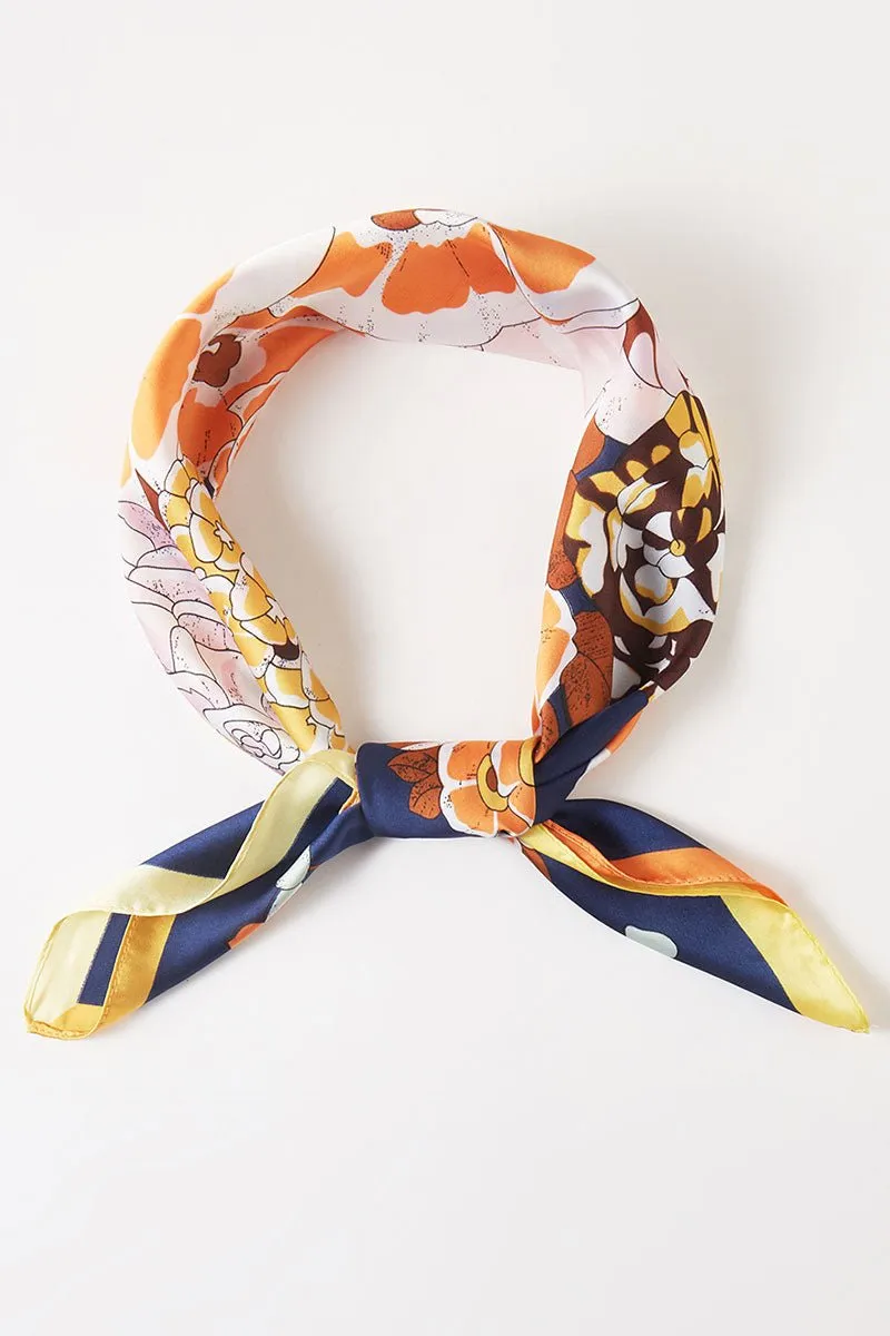 Vintage Vibes Navy Floral Square Satin Scarf